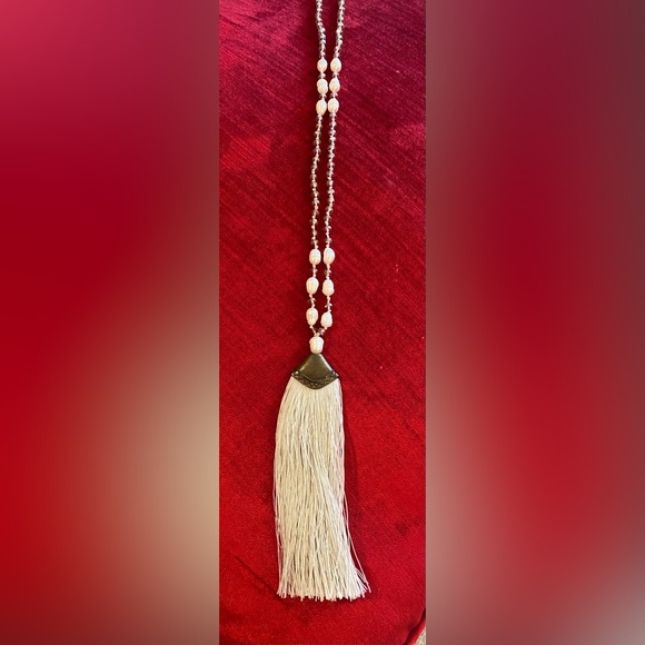 🌸Neclace Boho style NWOT sparkly violet bead w/ faux Baroque Pearl & Beige - Picture 5 of 13